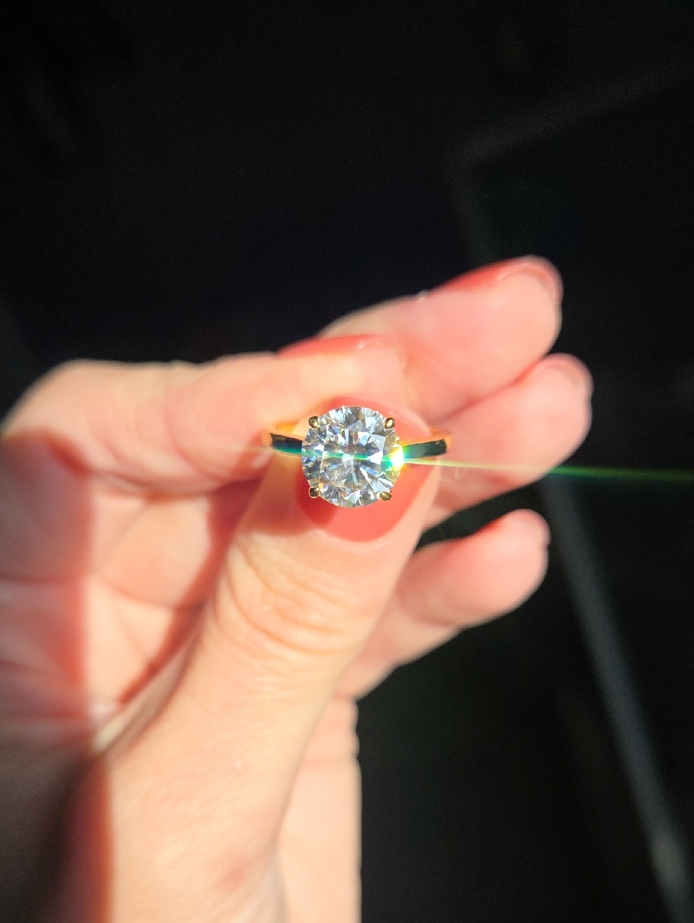 Sterling Silver 925, Gold Plated  Round-Cut Moissanite 3 Carat Ring, Size 6